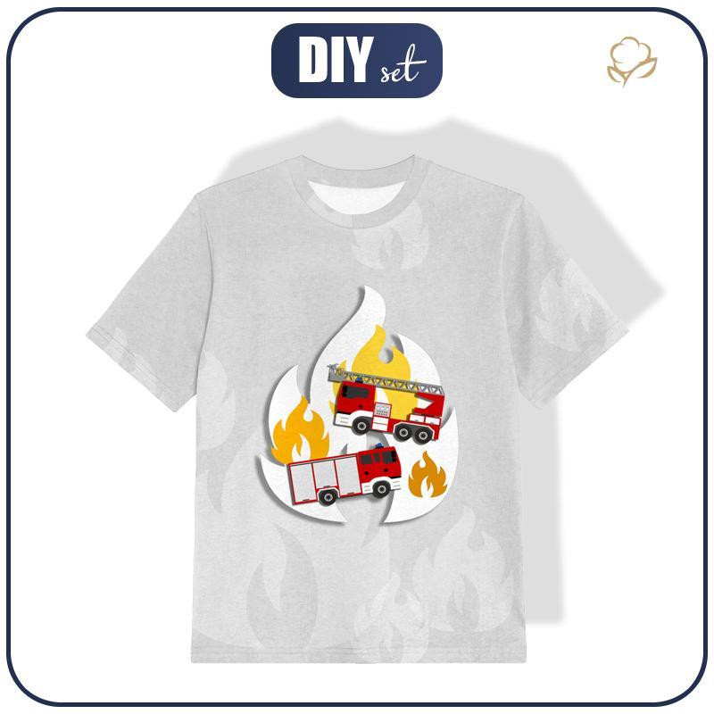 T-SHIRT DZIECIĘCY - WOZY STRAŻACKIE / acid (szary) - single jersey (104/110)