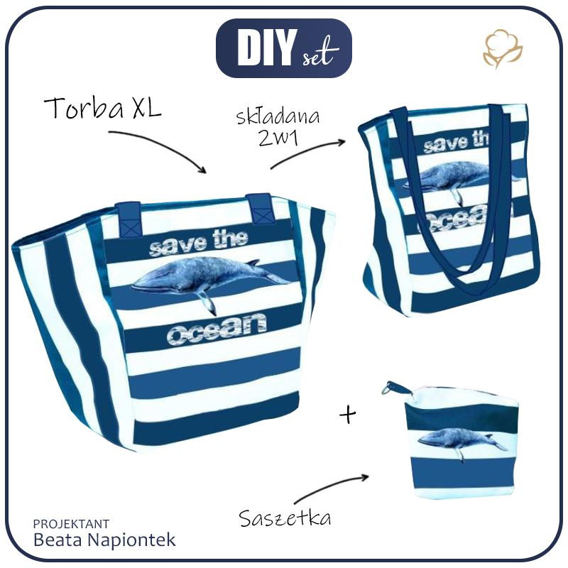 Torba XL z saszetką 2 w 1 - WIELORYB (SAVE THE OCEAN) - zestaw do uszycia