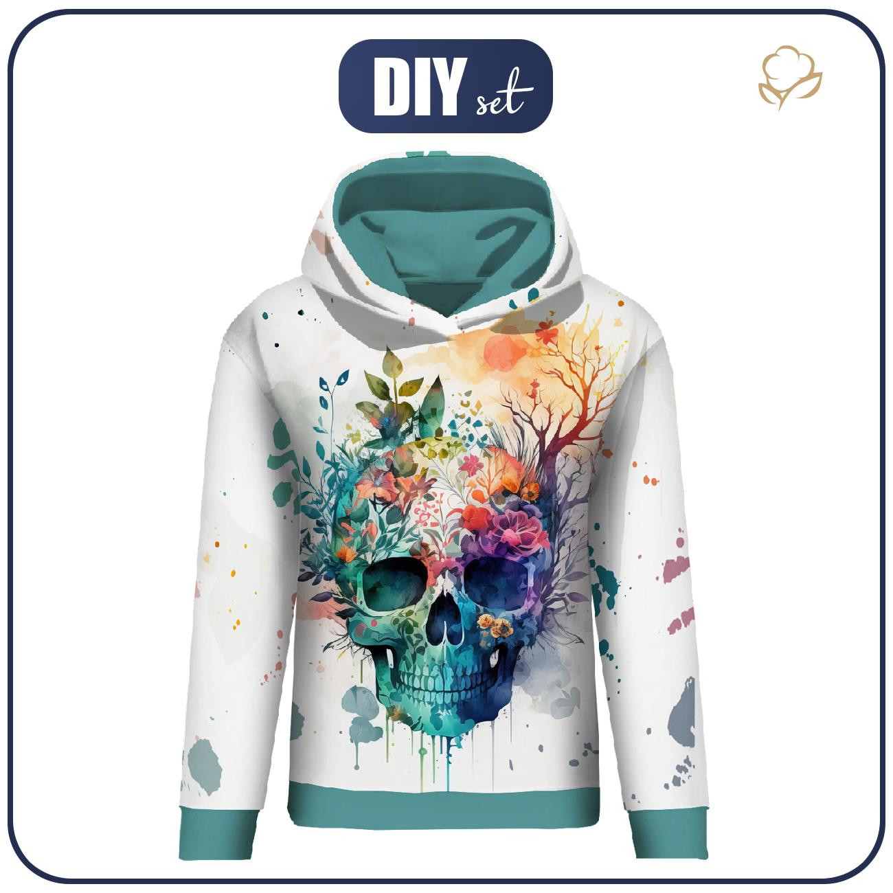 BLUZA DAMSKA (POLA) CLASSIC Z KAPTUREM - WATERCOLOR SKULL - zestaw do uszycia