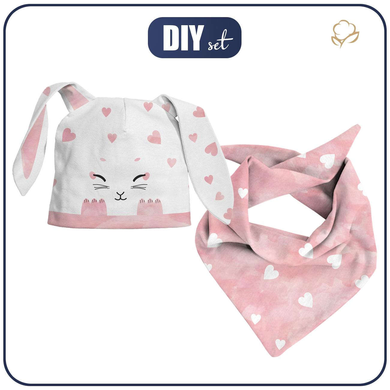 DZIECIĘCA CZAPKA I CHUSTA (BUNNY) - ZAJĄCZEK / serduszka - zestaw do uszycia