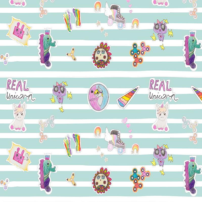 DZIECIĘCY MIX / pasy biało-miętowe - tkanina bawełniana