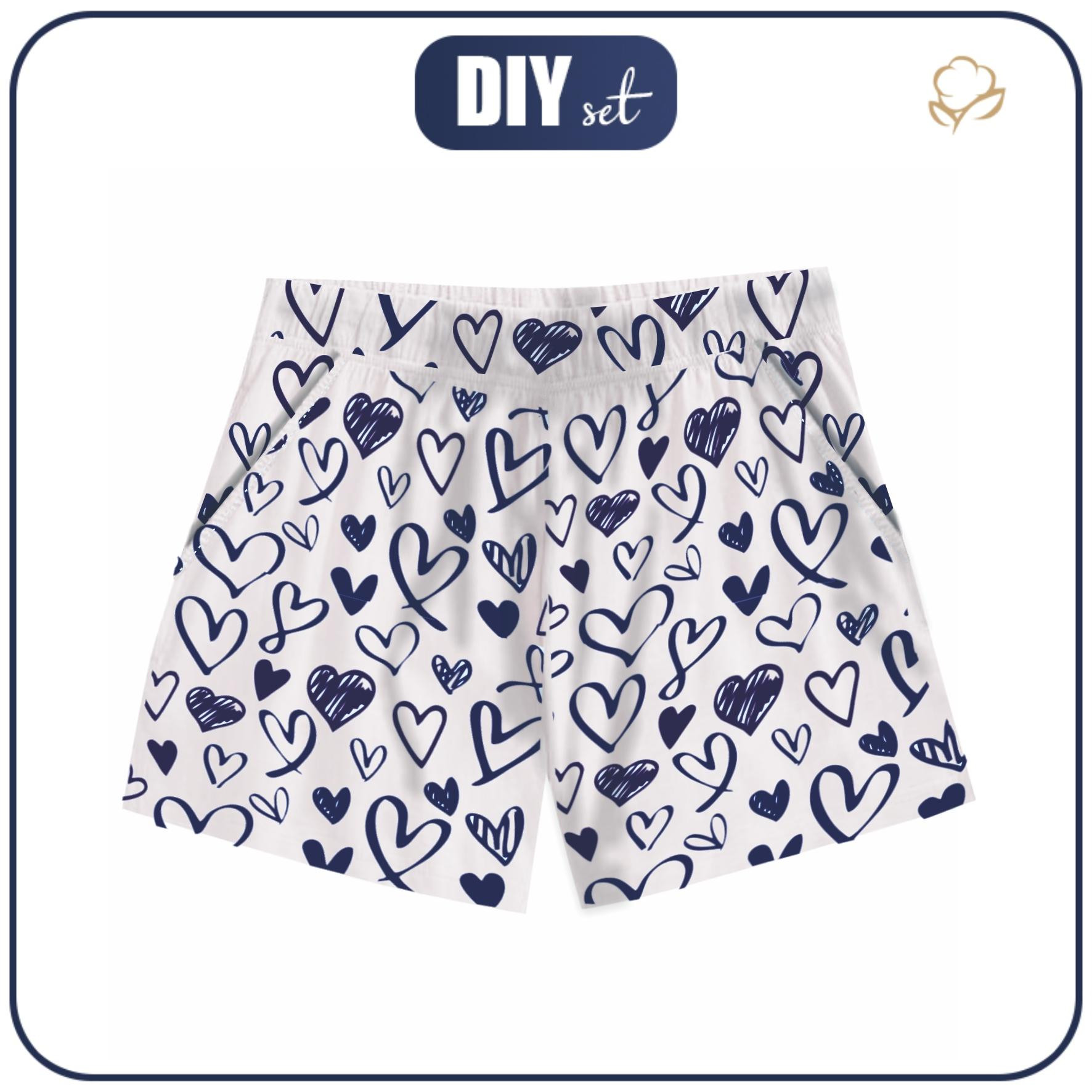 PIŻAMA-SPODENKI "LINDA" - SERCA / navy - zestaw do uszycia