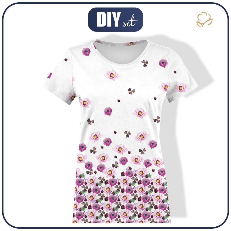 T-SHIRT DAMSKI - KWIATY I KONICZYNY (NA ŁĄCE) - single jersey