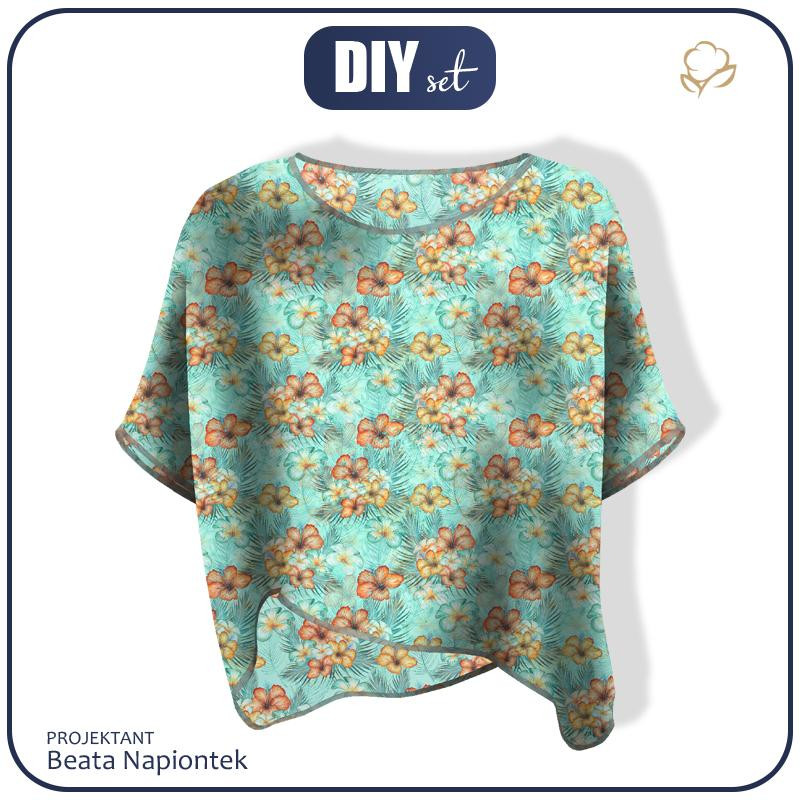 ZWIEWNA BLUZKA OVERSIZE "ELENA" - KWIATY I PALMY - zestaw do uszycia