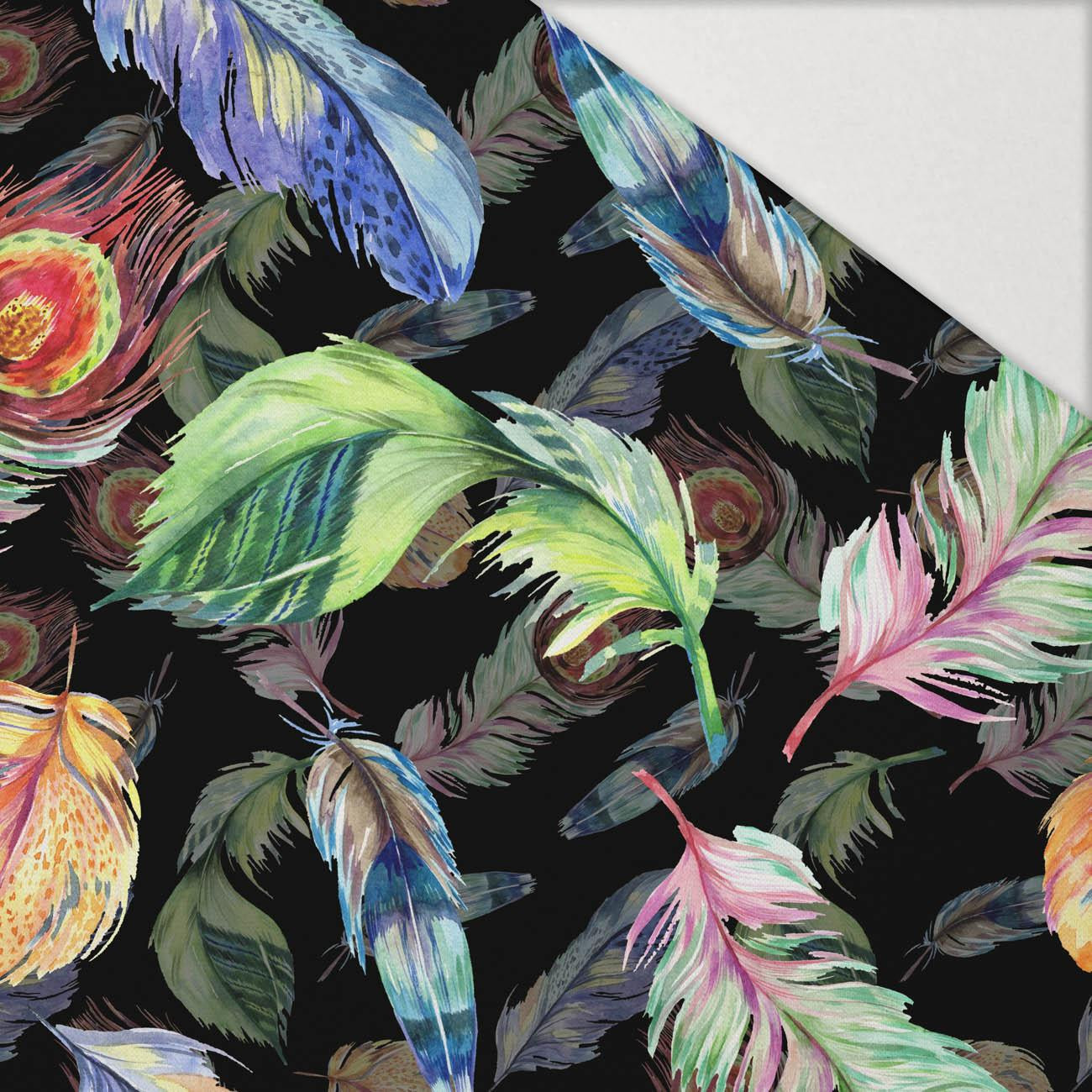 PAWIE PIÓRKA / czarny - Hydrofobowa dzianina drapana 