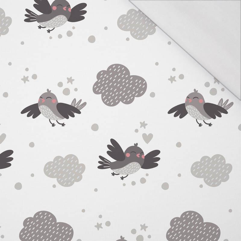 WRÓBELKI / chmurki (KOCI ŚWIAT) / BIAŁY - single jersey z elastanem 