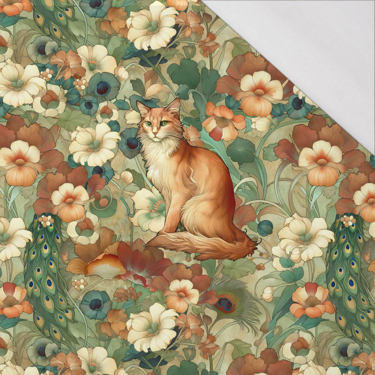 ART NOUVEAU CATS & FLOWERS WZ. 2 - PANEL (60cm x 50cm) SINGLE JERSEY