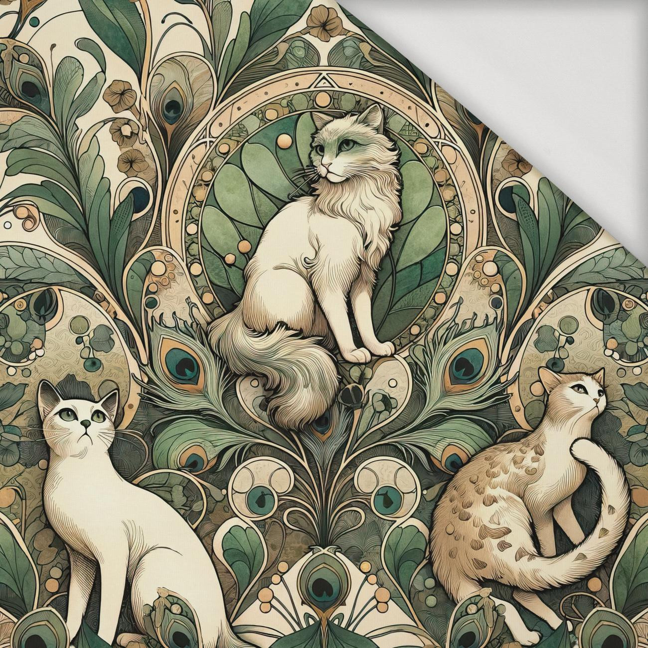 ART NOUVEAU CATS & FLOWERS WZ. 1 - Jersey wiskozowy