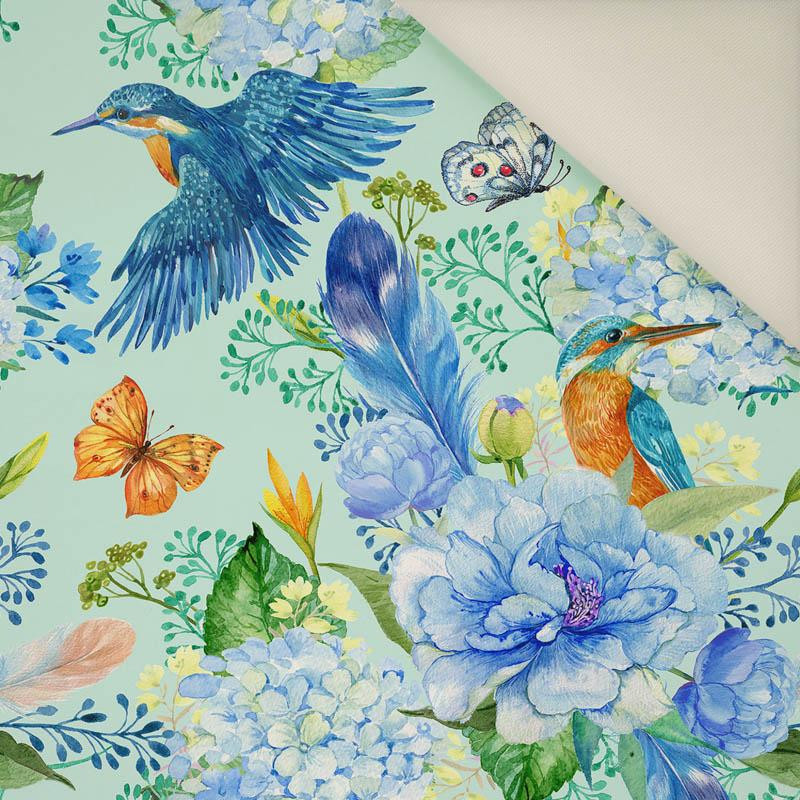 ZIMORODKI I BZY (ZIMORODKI NA ŁĄCE) / błękitny- Welur tapicerski