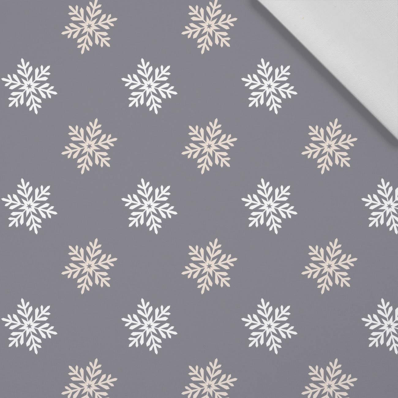 PŁATKI ŚNIEGU wz. 5 (ZIMOWY CZAS) / szary - tkanina bawełniana