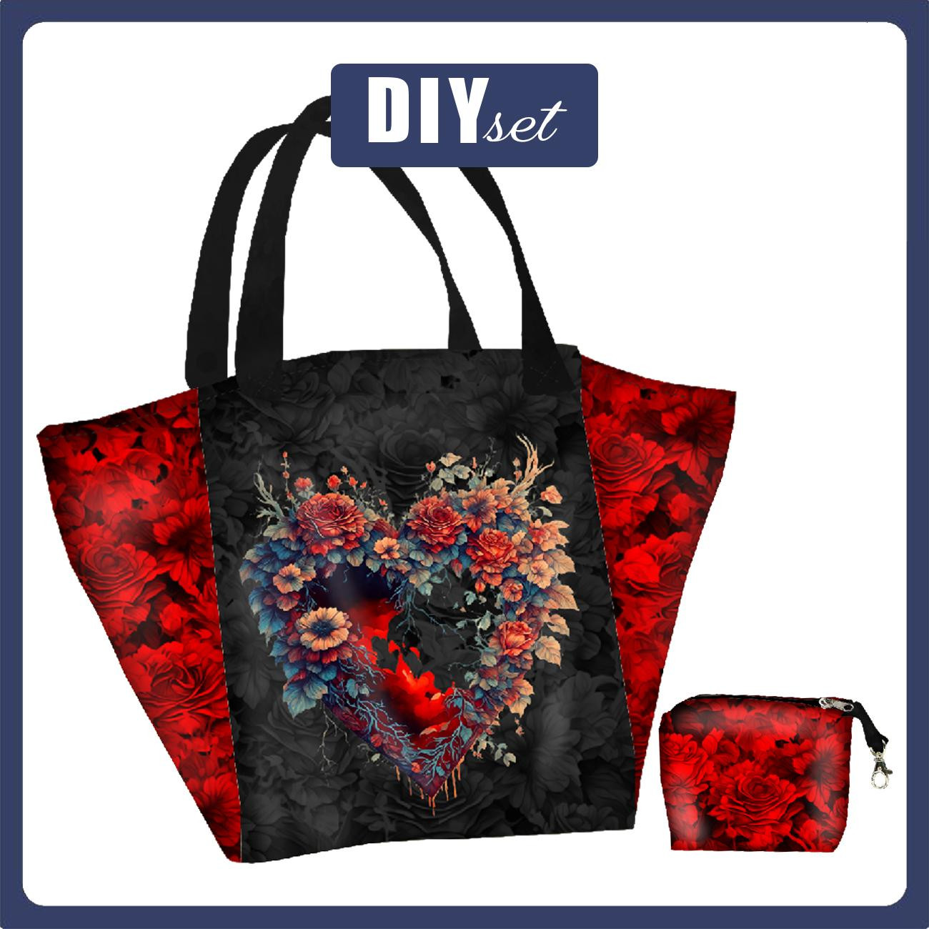 Torba XL z saszetką 2 w 1 - FLOWER HEART - zestaw do uszycia