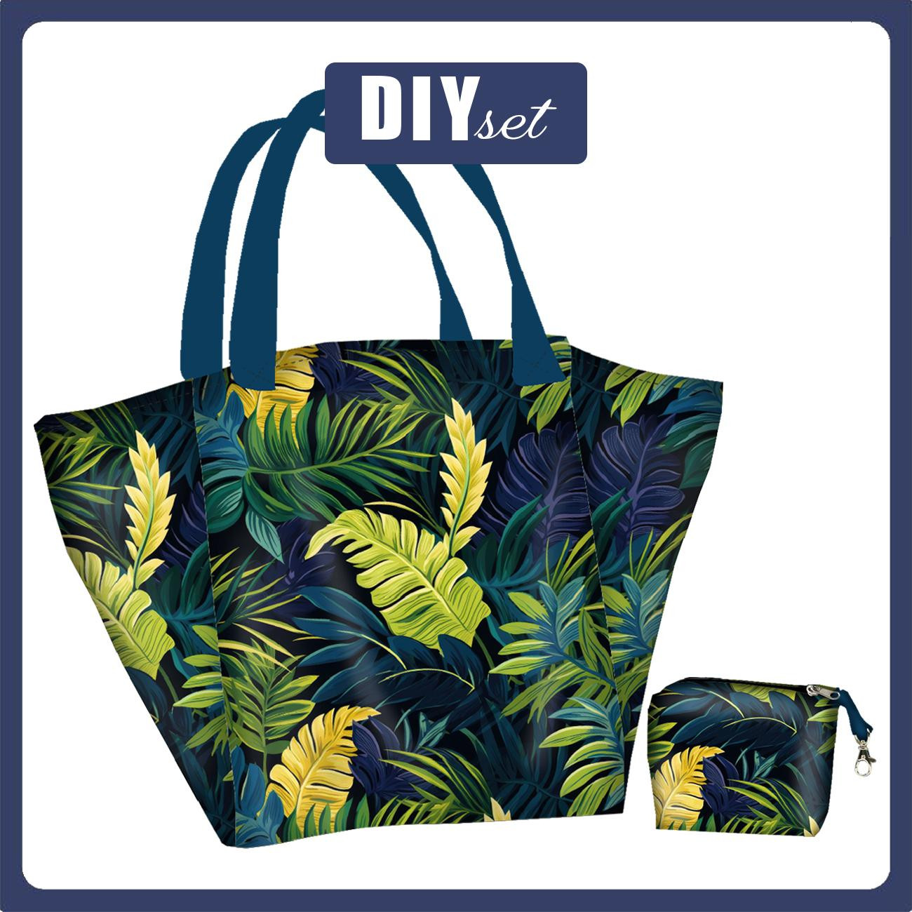 Torba XL z saszetką 2 w 1 - GREEN LEAVES wz.2 - zestaw do uszycia 