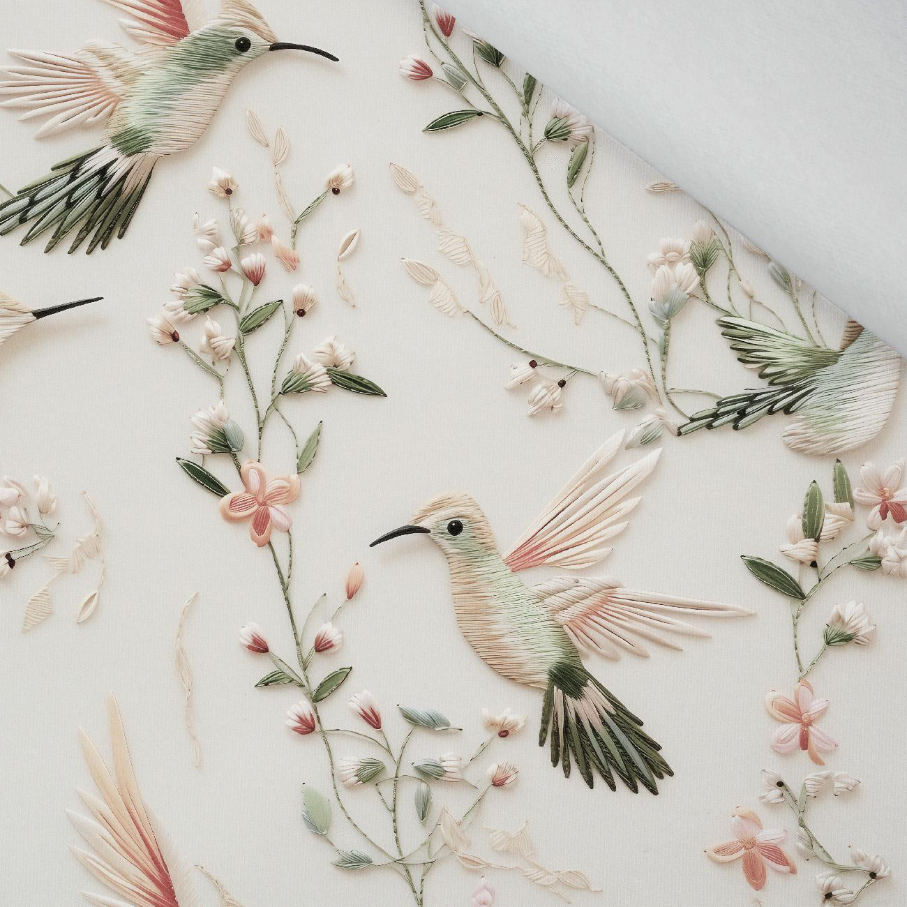PASTEL BIRDS WZ.6 (KOLIBRY) - lekka dzianina drapana
