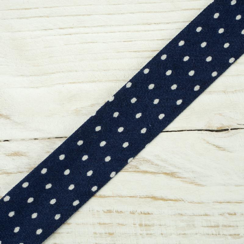 Lamówka bawełniana w kropki 15mm - navy
