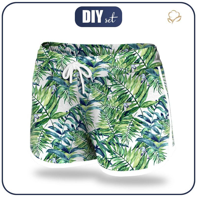 Damskie spodenki kąpielowe - MINI LIŚCIE I OWADY WZ. 6 (TROPIKALNA NATURA) / biały - zestaw do uszycia