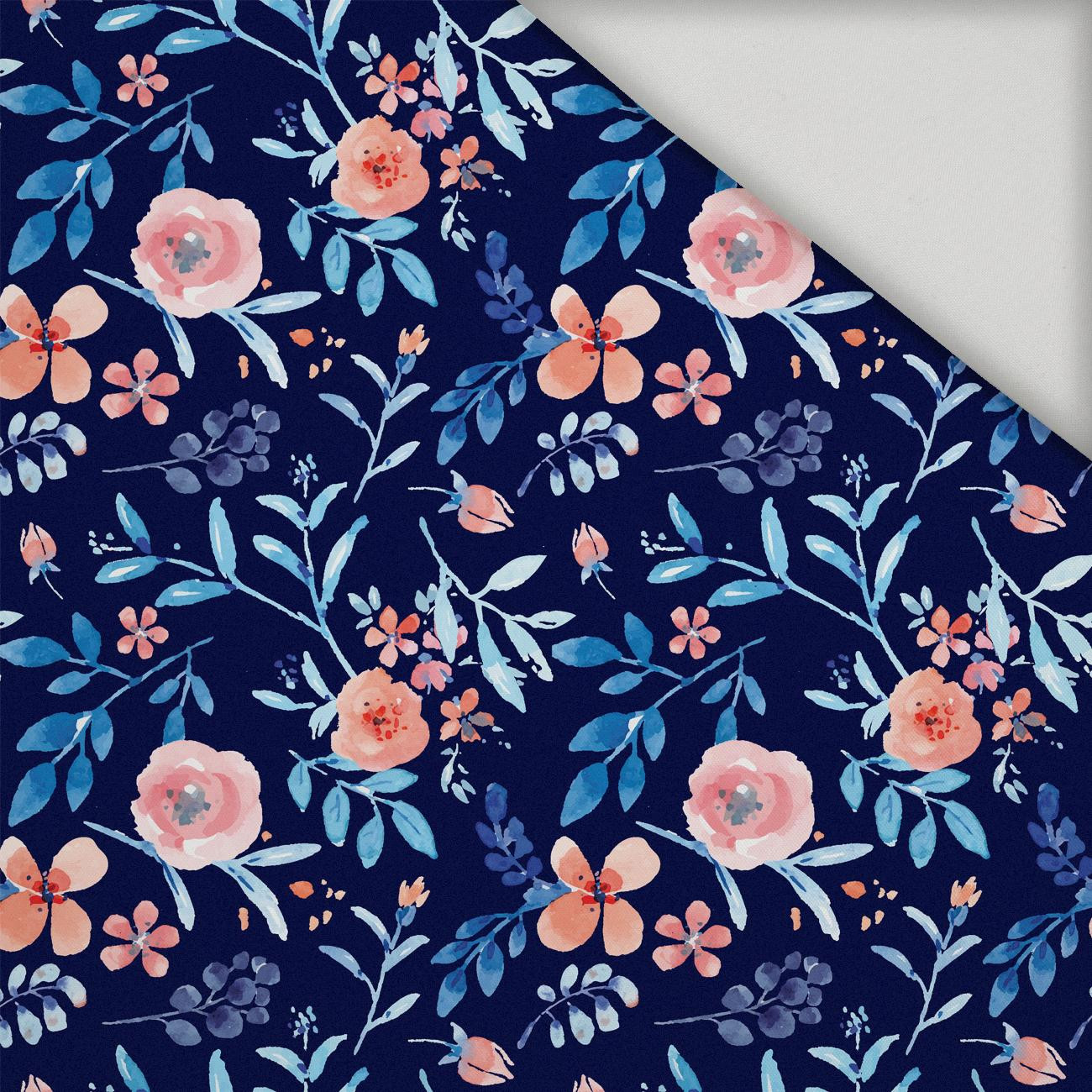 MALOWANE PIWONIE / navy - tkanina szybkoschnąca