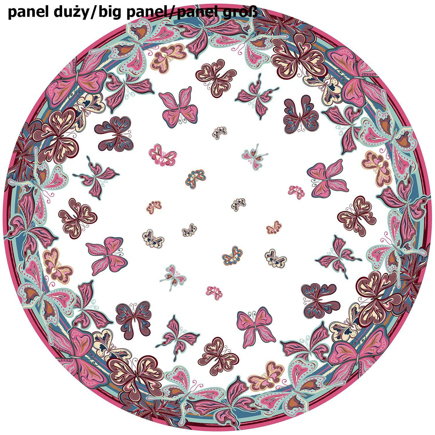 MOTYLE (wzór 1 różowy) / biały - duży panel na spódnicę z koła