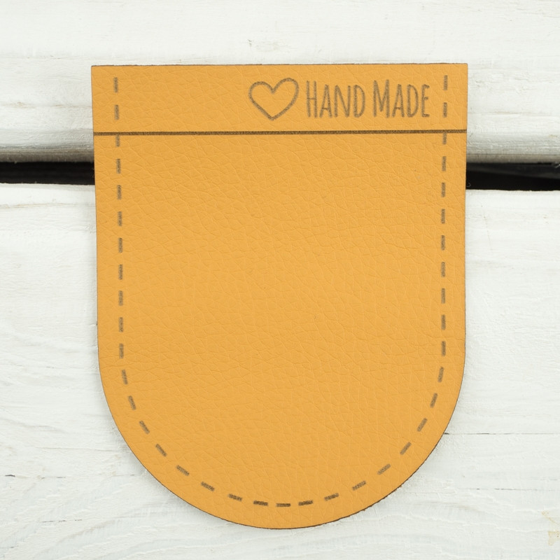 Duża kieszonka z eko skóry zaokrąglona "Hand Made" - miodowy