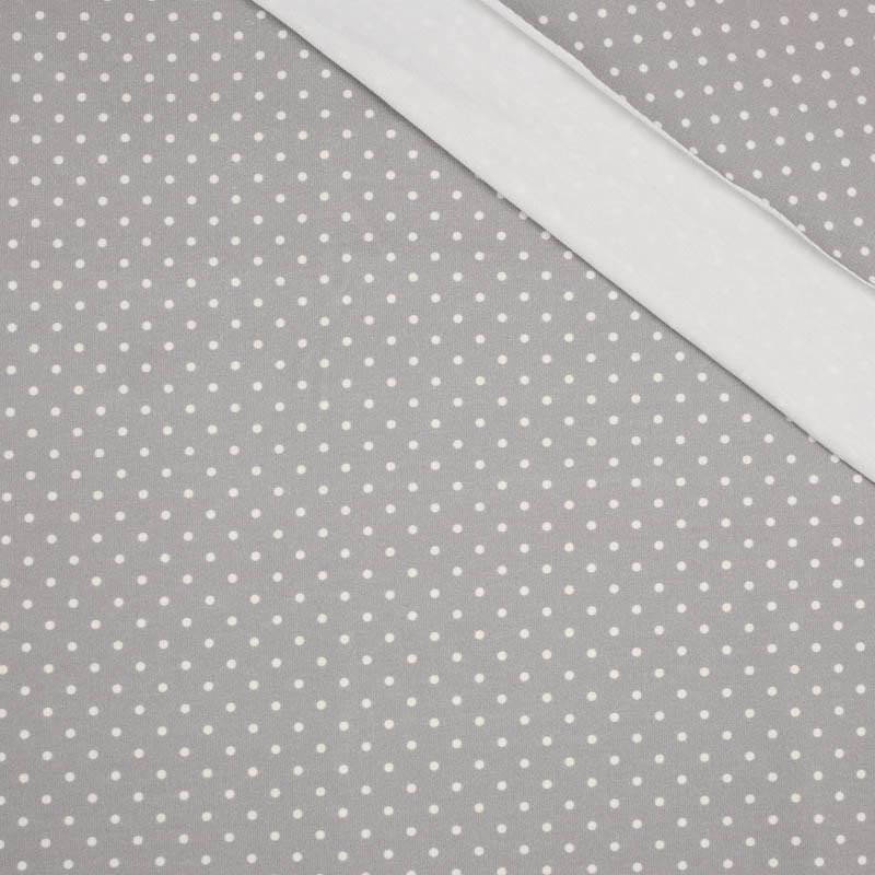 100cm KROPKI BIAŁE / szary - single jersey z elastanem 