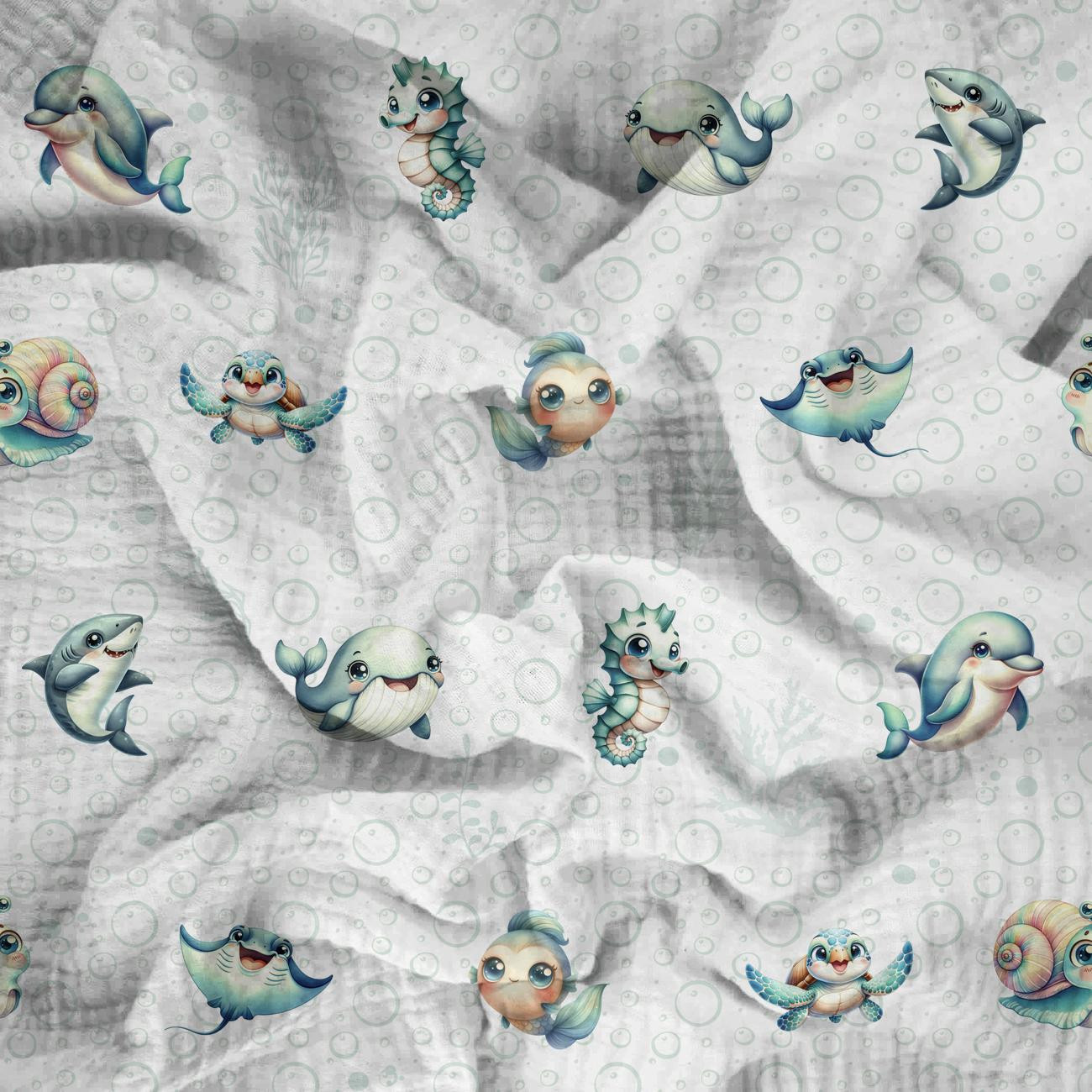 SEA ANIMALS WZ. 2 - Muślin bawełniany