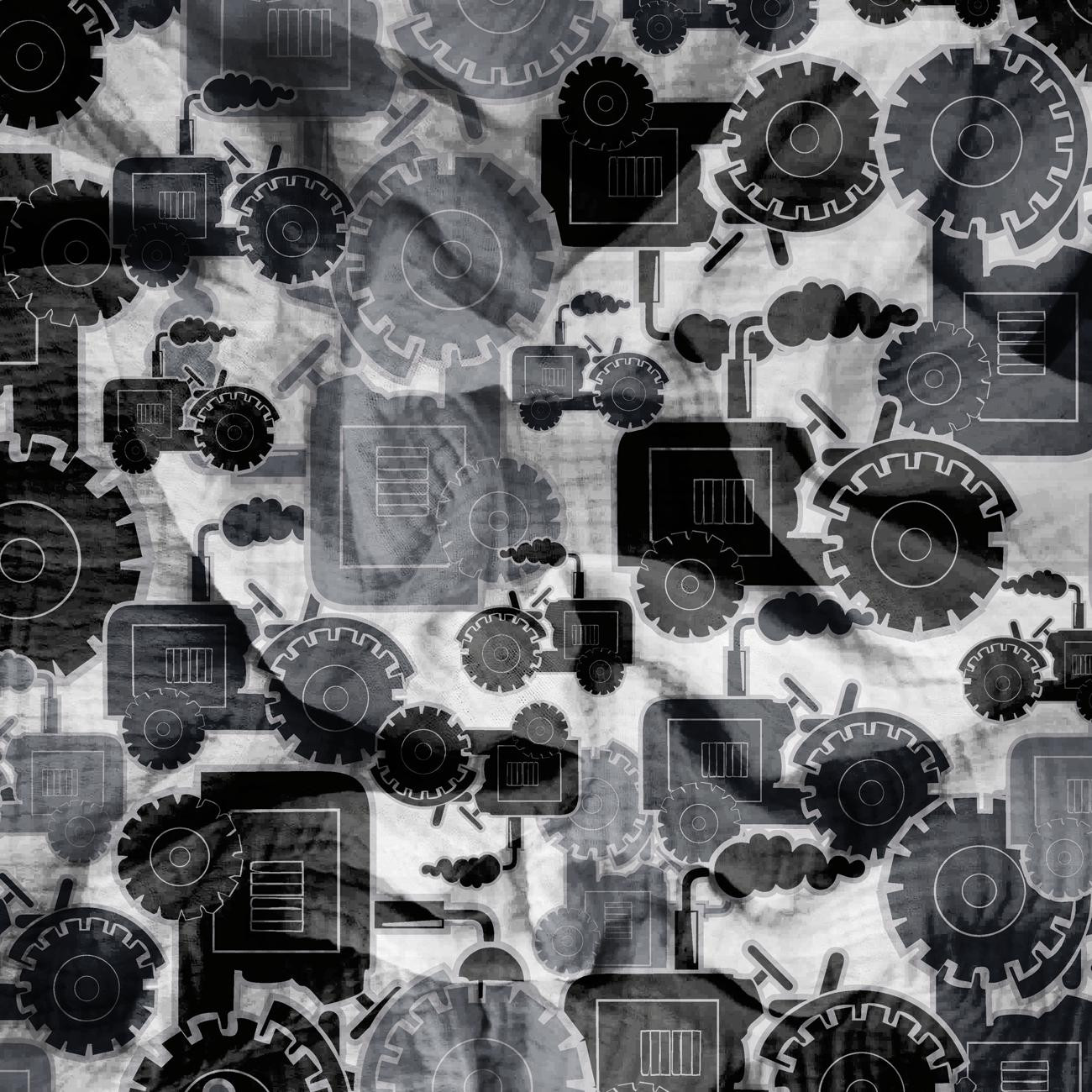 TRAKTORY / szare  - Muślin bawełniany