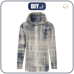 BLUZA DAMSKA (MEGI) DŁUGA Z KAPTUREM - ACID WASH WZ. 2 / NAVY -  dzianina pętelkowa