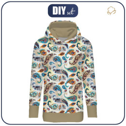 BLUZA DAMSKA (MEGI) - DŁUGA Z KAPTUREM - BOHO PAISLEY -  dzianina pętelkowa
