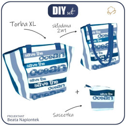Torba XL z saszetką 2 w 1 - NAPISY (SAVE THE OCEAN) - zestaw do uszycia