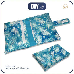 ETUI NA PIELUCHY - BIAŁE PIÓRKA / niebieski