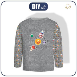 Longsleeve - UKŁAD SŁONECZNY (WYPRAWA W KOSMOS) / ACID WASH SZARY - zestaw do uszycia