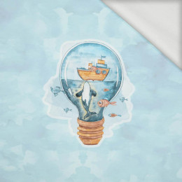 WIELORYB W ŻARÓWCE wz. 2 (MAGICZNY OCEAN) - panel panoramiczny dzianina pętelkowa (60cm x 155cm)