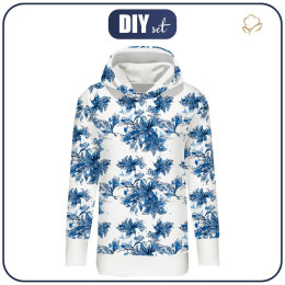 BLUZA DAMSKA (MEGI) - DŁUGA Z KAPTUREM - KWIAT WANILII (CLASSIC BLUE) -  dzianina pętelkowa