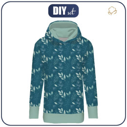 BLUZA DAMSKA (MEGI) - DŁUGA Z KAPTUREM - LIŚCIE wz. 9 -  dzianina pętelkowa