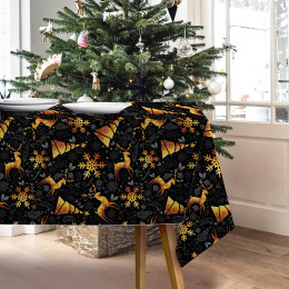 ZŁOTE JELENIE / czarny - Tkanina na obrusy