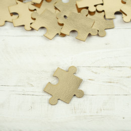 Metka z eko skóry puzzel - jasny złoty