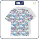 T-SHIRT DZIECIĘCY - DYNIE I KWIATKI wz. 1 (DYNIOWY OGRÓDEK) - single jersey