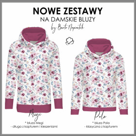 BLUZA DAMSKA (POLA) CLASSIC Z KAPTUREM - AKWARELOWY BUKIET wz. 2 -  dzianina pętelkowa
