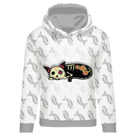 BLUZA DAMSKA (POLA) CLASSIC Z KAPTUREM - ŚPIĄCY KOT CARLA (DIA DE LOS MUERTOS) - dzianina pętelkowa 