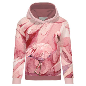 BLUZA DAMSKA (POLA) CLASSIC Z KAPTUREM - FLAMING / różowy -  dzianina pętelkowa