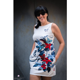 FLORAL PANEL (XL) / niebiesko-czerwone - panel single jersey TE210