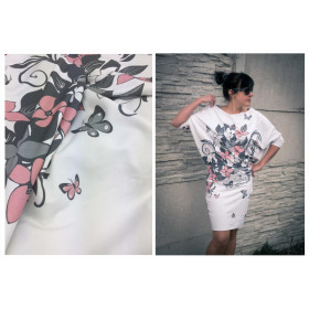 FLORAL PANEL (XL) / szaro-różowy - panel jersey wiskozowy WE210