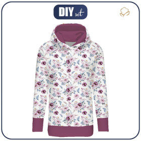 BLUZA DAMSKA (MEGI) -  DŁUGA Z KAPTUREM - AKWARELOWY BUKIET wz. 2 -  dzianina pętelkowa