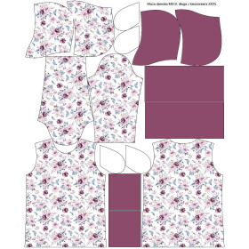 BLUZA DAMSKA (MEGI) -  DŁUGA Z KAPTUREM - AKWARELOWY BUKIET wz. 2 -  dzianina pętelkowa