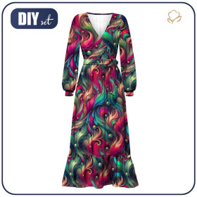 SUKIENKA KOPERTOWA Z FALBANKĄ (ABELLA) - COLORFUL FEATHER PINK - zestaw do uszycia 