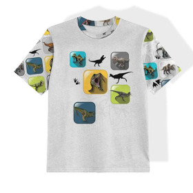 T-SHIRT DZIECIĘCY- KAFELKI DINO WZ. 5/ M-01 melanż jasnoszary- single jersey 