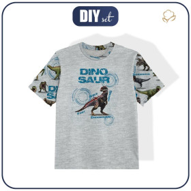 T-SHIRT DZIECIĘCY- DINO CELOWNIK / M-01 melanż jasnoszary- single jersey