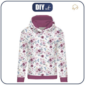 BLUZA DAMSKA (POLA) CLASSIC Z KAPTUREM - AKWARELOWY BUKIET wz. 2 -  dzianina pętelkowa