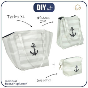 Torba XL z saszetką 2 w 1 - GRANATOWA KOTWICA  - zestaw do uszycia