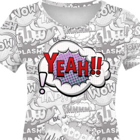 T-SHIRT DAMSKI - KOMIKS / yeah (fioletowo - czerwony) - single jersey
