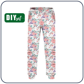 DZIECIĘCE SPODNIE DRESOWE (LYON) - KWIATY DZIKIEJ RÓŻY wz. 1 (KWITNĄCA ŁĄKA) - dzianina pętelkowa